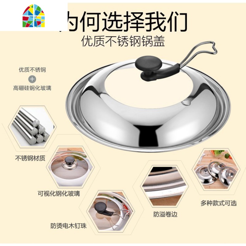 上新不锈钢炒菜锅盖通用玻璃加厚家用铁炒锅盖可立大号30 32寸34 FENGHOU 型号38全钢(没有玻璃不可视)盖高清大图