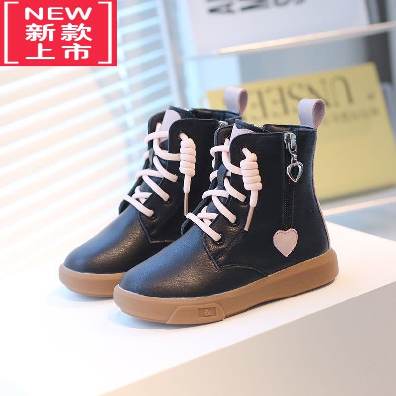 可莉允女童马丁靴爱心亮片儿童短靴加绒棉靴2022冬新款保暖雪地棉图片