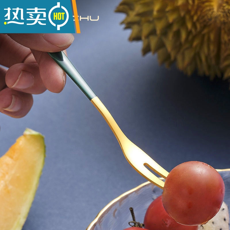 敬平水果叉套装不锈钢水果叉子ins北欧创意水果签果插可爱欧式小奢华 5支酒红果叉[5*-支.]高清大图
