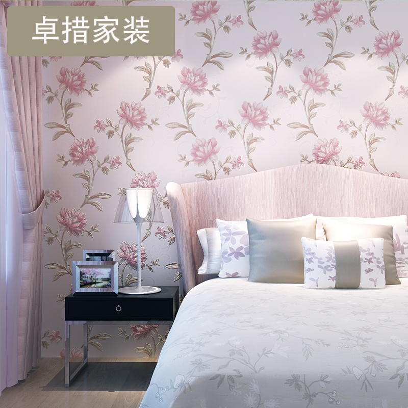 M美式田园小花3D立体无纺布墙纸客厅卧室电视背景墙精压壁纸壹德壹高清大图