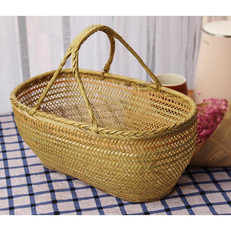 手提菜篮子家用菜筐厨房长方形收纳篮筐手工编织菜筐镂空竹篮竹编