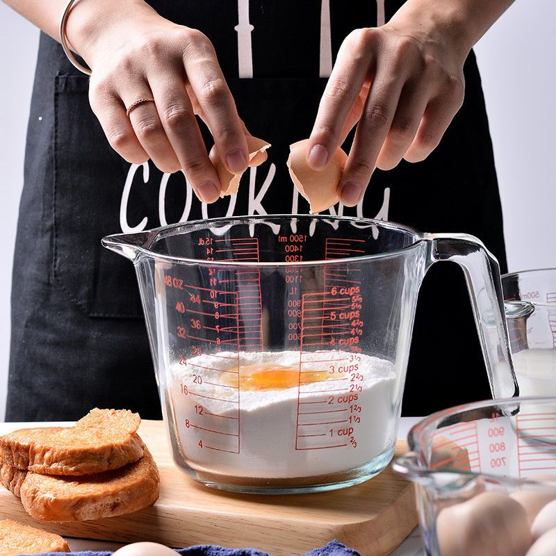 带把量杯刻度杯家用烘焙打蛋杯可微波加厚透明玻璃测量杯子计量杯量杯