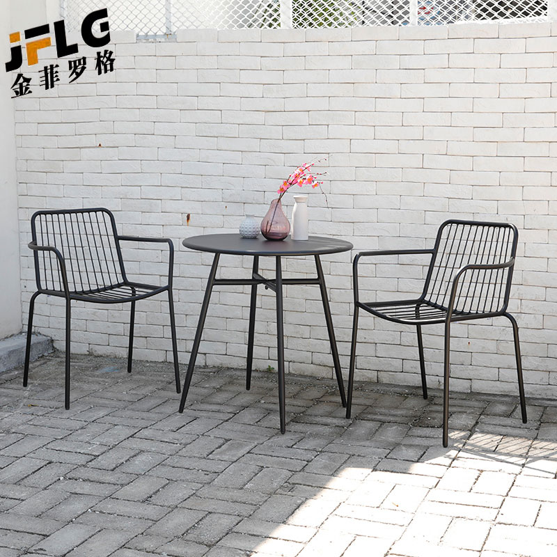 金菲罗格现代简约铁艺户外休闲桌椅 黑色一桌四椅高清大图