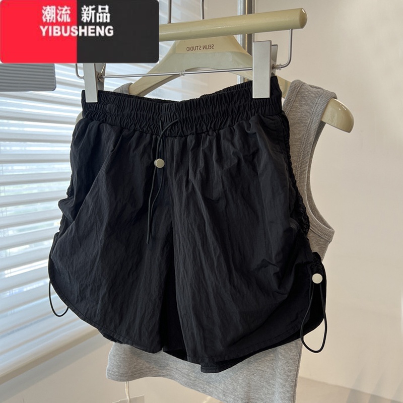 YIBUSHENG广州十三行高货~速干冰丝凉凉休闲阔腿短裤子女季薄款百腿 S 黑色