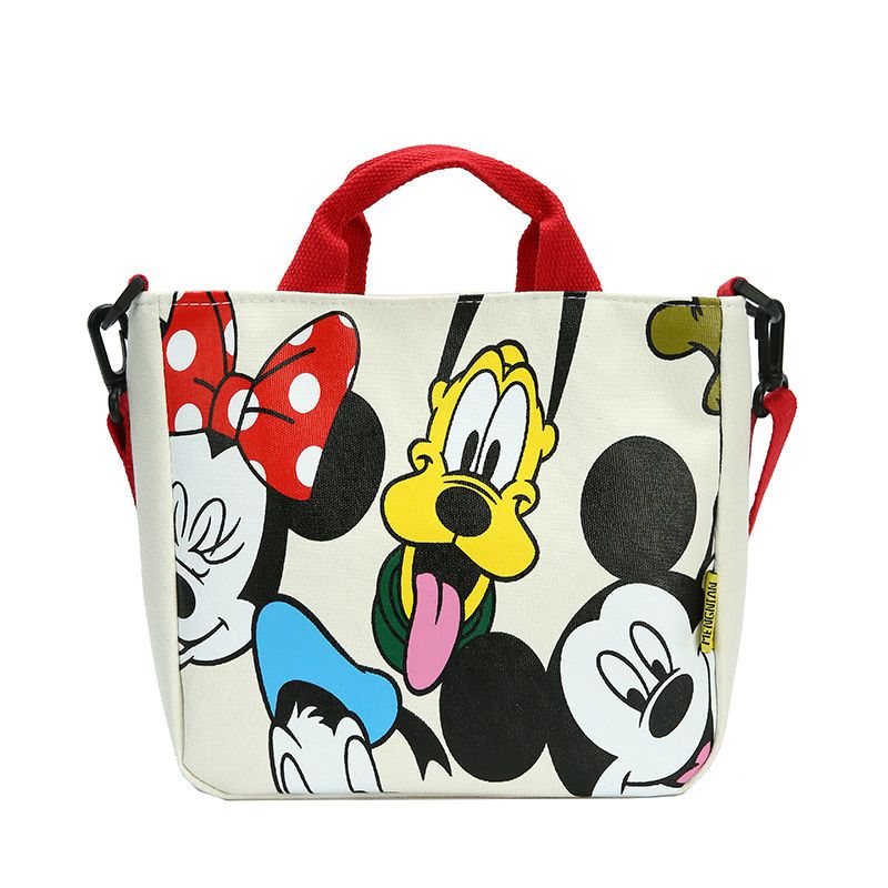 红色高飞米奇帆布包迪士尼图案斜挎包女生迷你卡通可爱手拎包