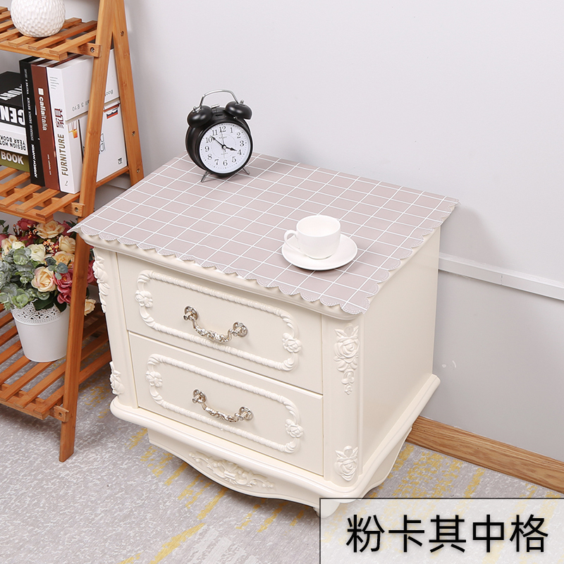 家柏饰(CORATED)床头柜盖布防水防油免洗北欧家用防尘罩套卧室床头盖巾冰箱防尘布 粉卡其中格 50*60cm高清大图