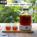 三维工匠泡水果玻璃花茶壶茶具套装 日式耐高温花透明蜡烛煮加厚过滤 1.7升壶（大口）+4咖啡杯+A款托盘+陶瓷炉