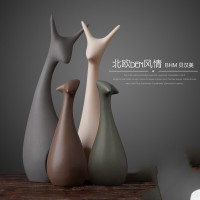 北欧摆件家居装饰品酒柜创意现代客厅陶瓷摆件电视柜结婚摆件三口鹿+情侣象组合