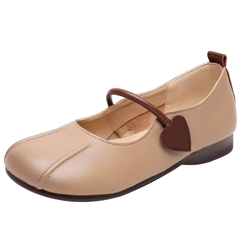 头层牛皮文艺复古休闲舒适女单鞋纯色时尚牛筋底软底皮鞋