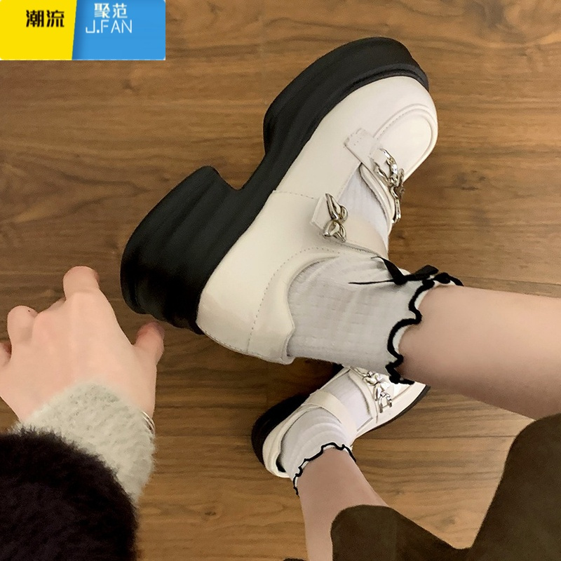聚范英伦风小皮鞋女单鞋2024新款厚底松糕乐福鞋粗跟玛丽珍鞋子