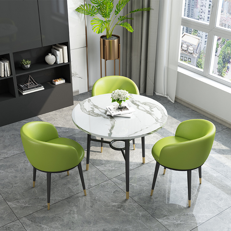 轻奢洽谈桌椅组合简约咖啡奶茶店售楼处接待阳台休闲北欧小圆餐桌_991_813 浅绿色_皮椅1桌3椅70cm桌