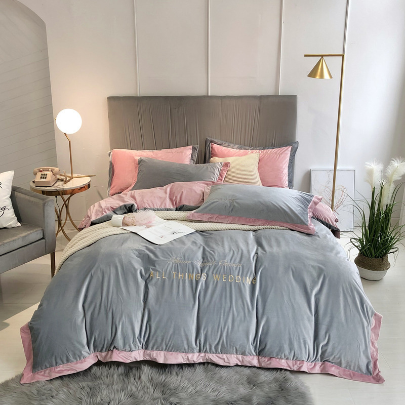 美帮汇毛绒四件套双面绒短绒牛奶绒冬季水晶绒被套白加绒北欧床单珊瑚绒 唯爱-银灰 床单款：2.0床四件套【被套适配220*240被芯】