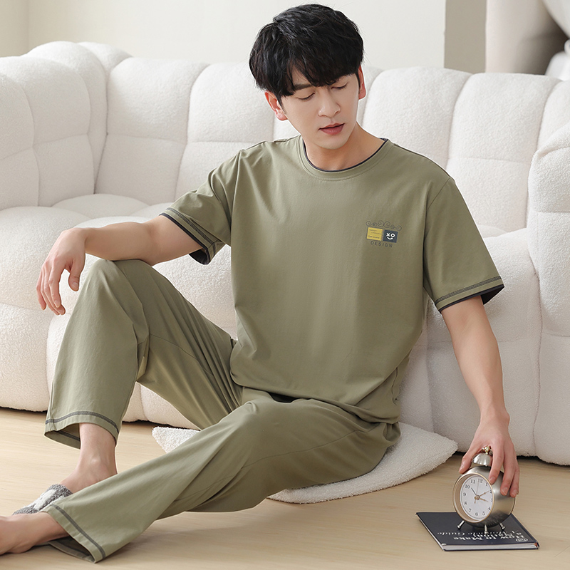 浪莎睡衣男士夏季纯棉短袖长裤休闲可外穿纯色运动家居服夏天套装高清大图