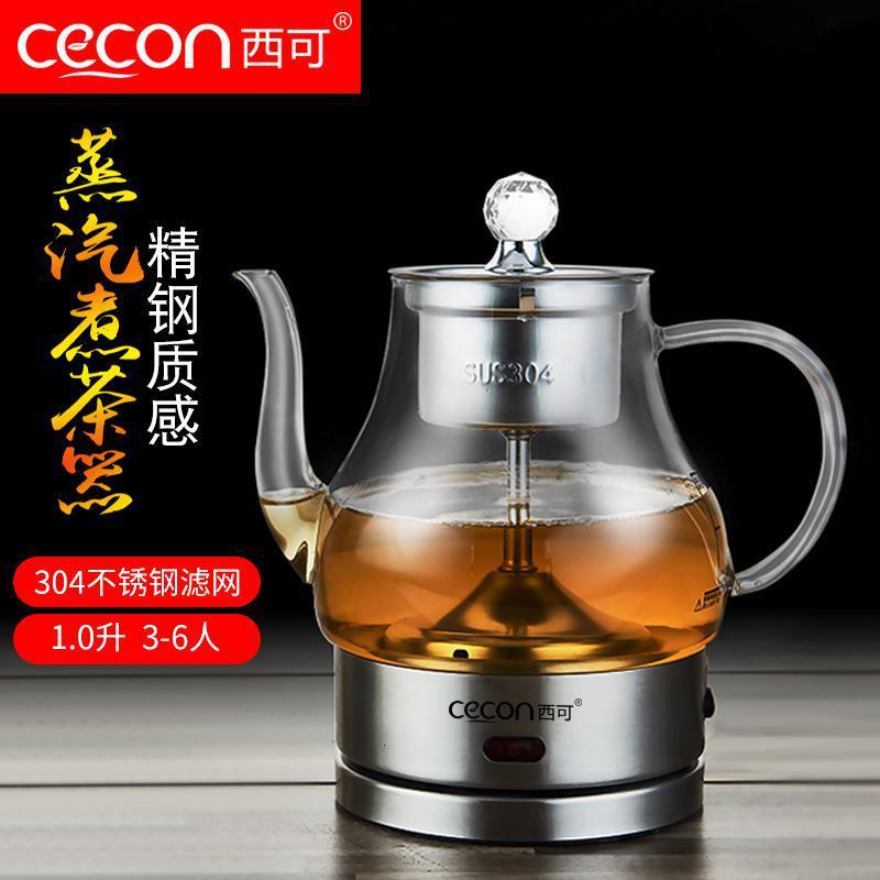 养生茶壶全自动加厚玻璃煮茶器多功能蒸茶壶家用煮茶壶烧水壶保温 106I(旋钮款)+锤纹杯5件套