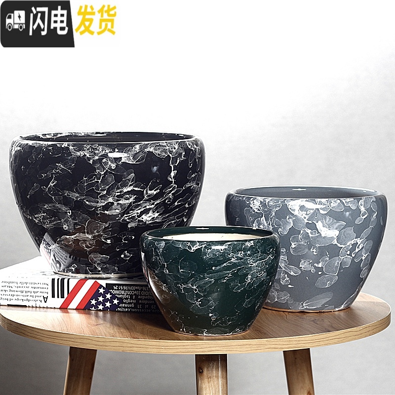 三维工匠陶瓷花盆特大号创意北欧风简约室内透气绿萝多肉植物花盆 苹果[结晶灰]送塑料托 中号(肚径16)花盆容器高清大图