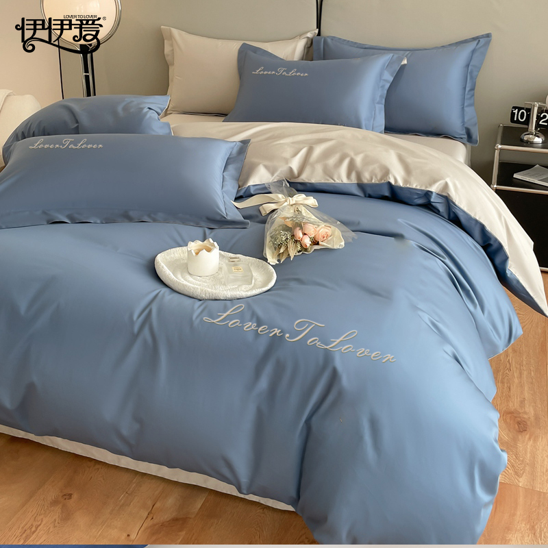 伊伊爱 YJD25354S 全棉觉忆系列防螨高密经典字母四件套 200*230cm高清大图