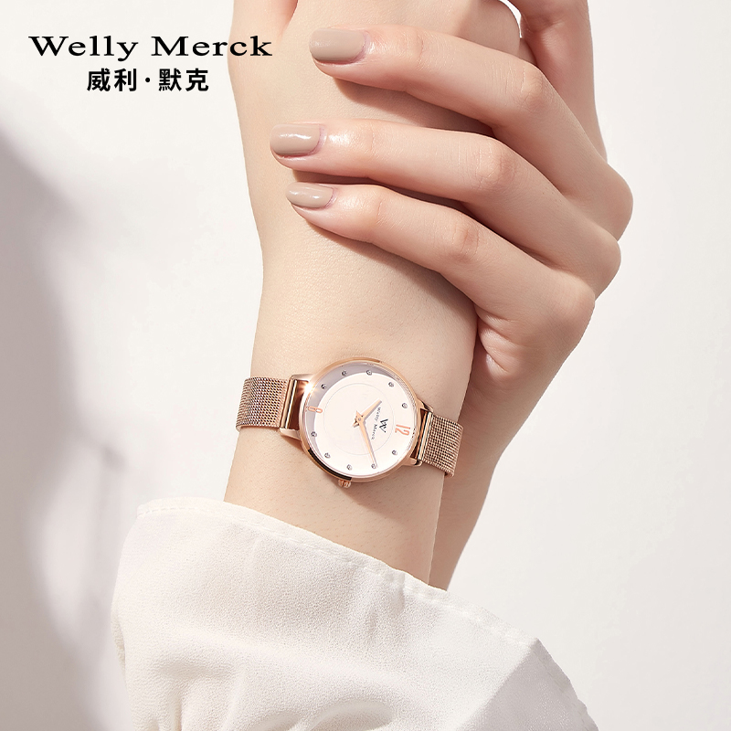 【送一鹿相伴手链】Welly Merck威利默克ins网红单品时尚印花小众潮表女士桃花面石英手表高清大图