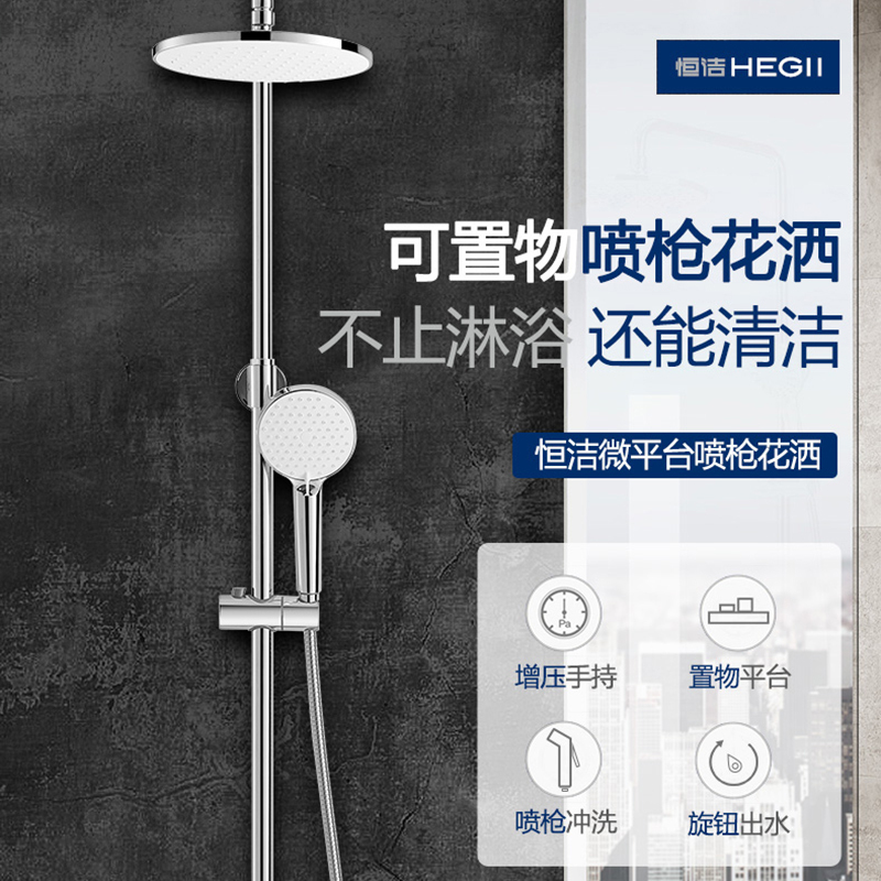 恒洁HEGII 挂墙带喷枪淋浴花洒套装全铜加厚龙头卫浴不锈钢淋浴花洒可带升降花洒911-333银色花洒