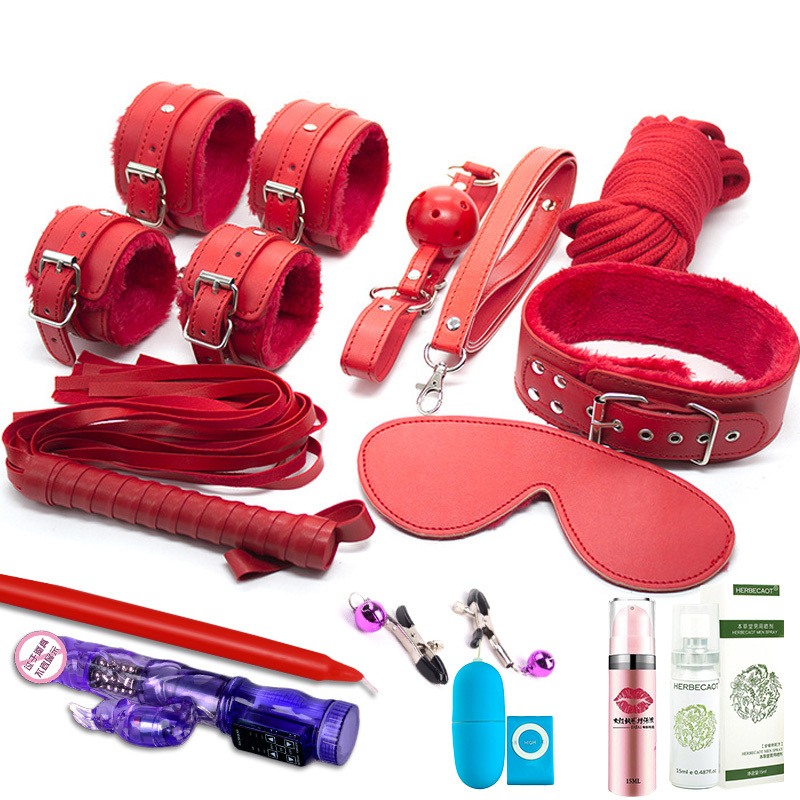 塞夫妻性用品道具调情玩具红色7件套乳夹性感情趣内衣红唇女用高潮液