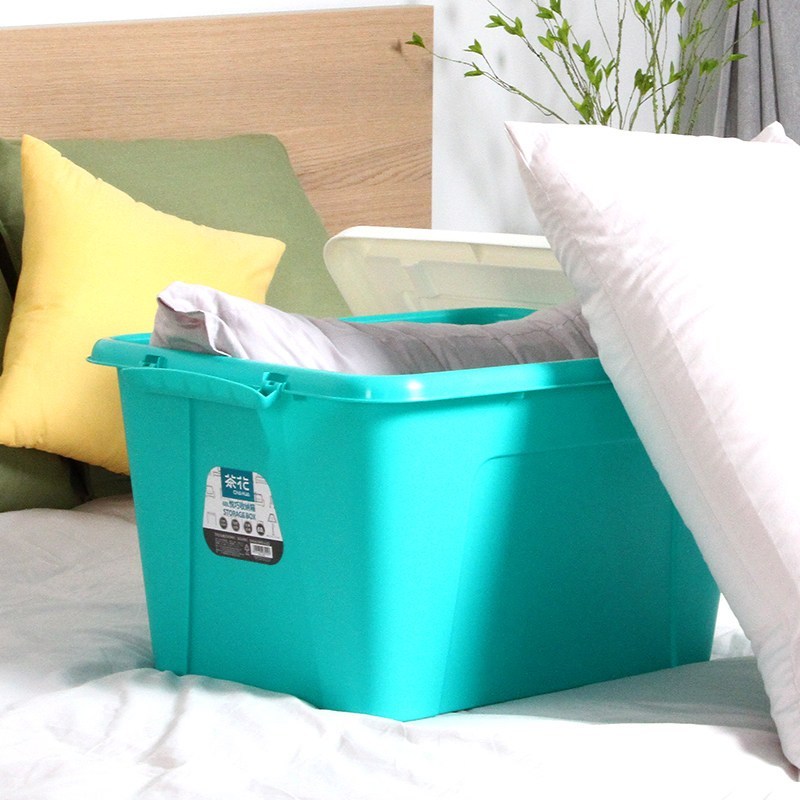 茶花2899收纳箱塑料大号68L收纳盒整理箱玩具衣物棉被滑轮储物箱 【1个】绿色
