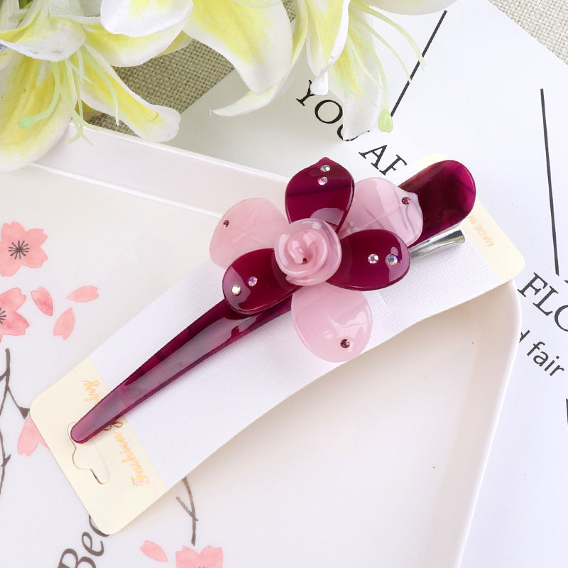 时尚亚克力发饰加长花朵牛角夹发卡精品头饰大鸭嘴夹尖头盘发发夹