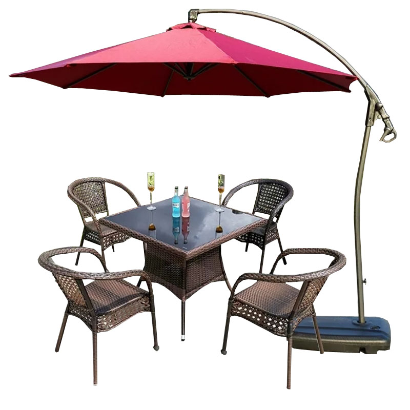 戴劲 藤椅阳台桌椅庭院藤编椅子花园茶几藤椅组合 4椅+90方桌+地中海伞
