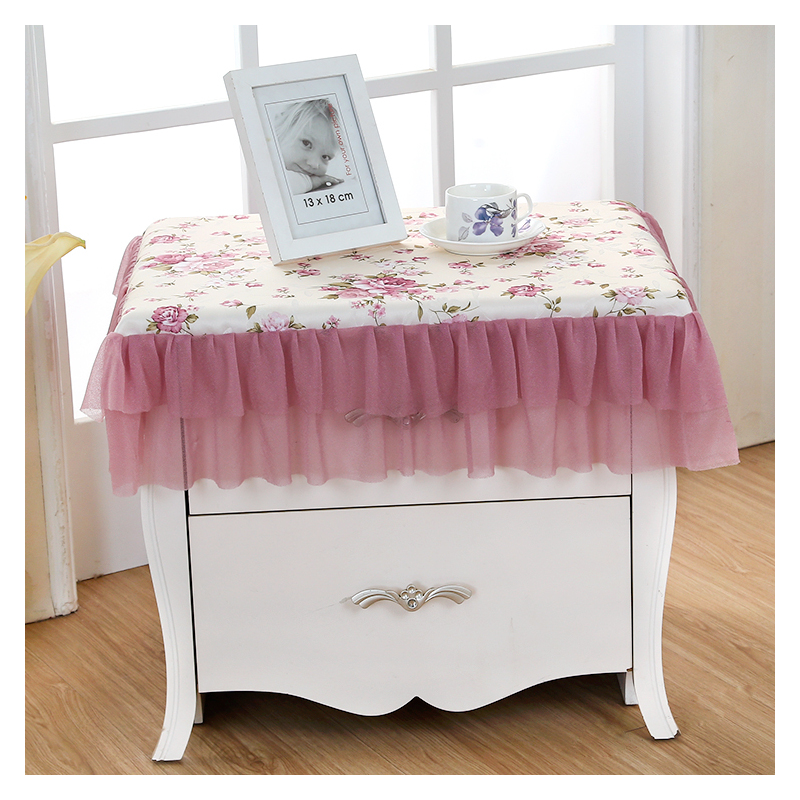 欧式床头柜罩防尘罩布艺蕾丝床头柜套多用巾小台布床头柜盖布盖巾|美人纱豆沙 130*180cm餐桌布(单件)