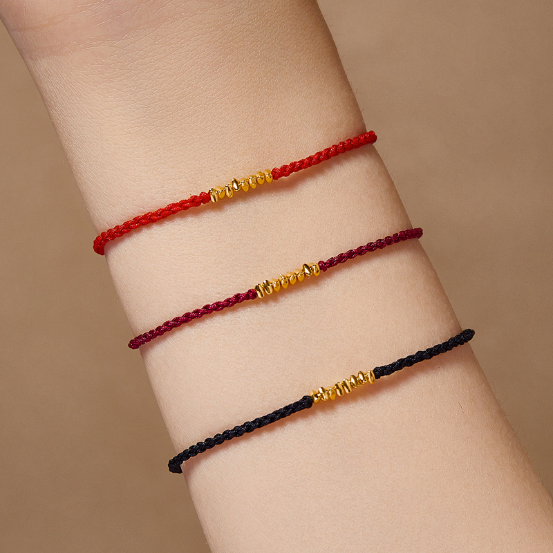 中国工艺岁岁平安足金黄金碎金子手链编织手绳送女友送妈妈礼物约04克