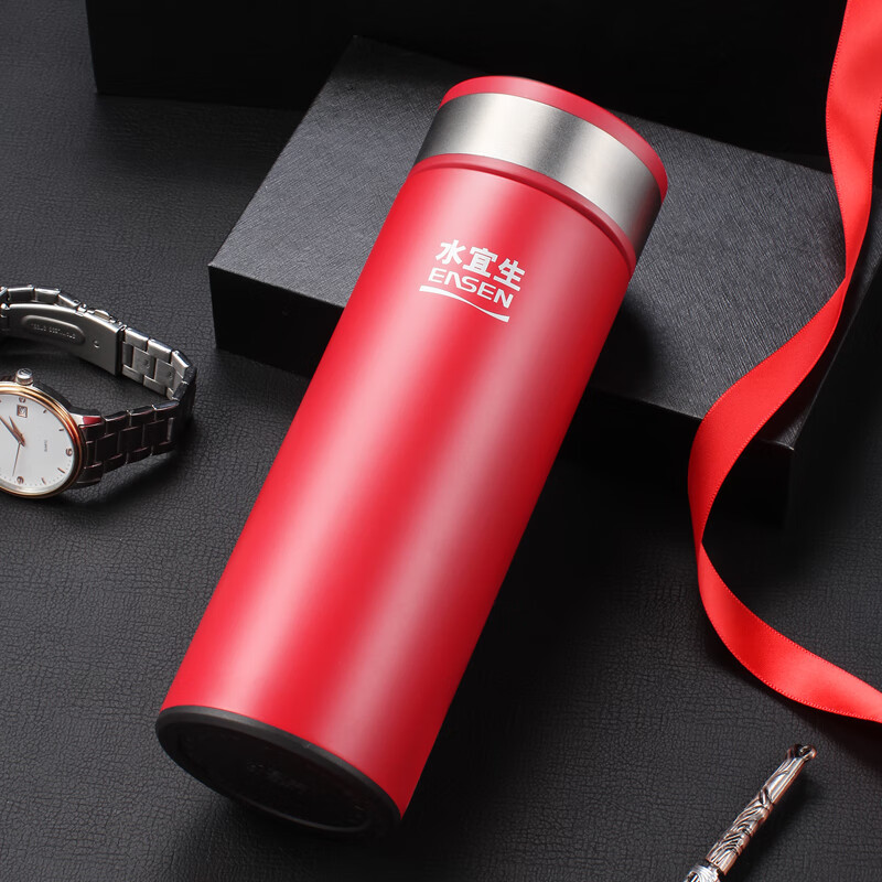 水宜生 360ml 保温杯弱碱养生水杯 女高档商务礼品 真空泡茶杯 U361 郎窑红