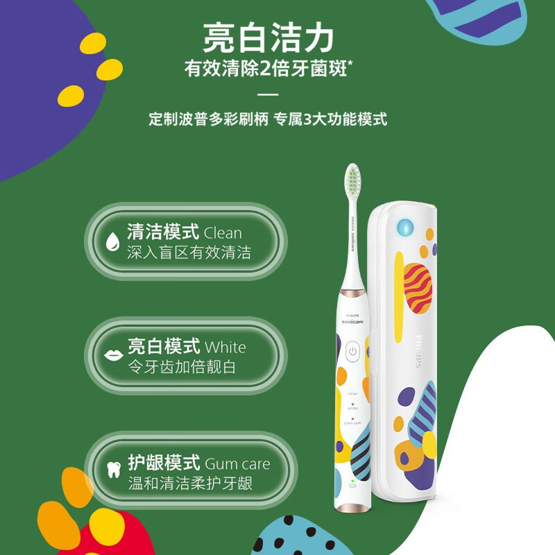 飞利浦(PHILIPS)电动牙刷 亮白机皇 Dior设计师款 成人声波震动牙刷 云杉绿 HX2452/02