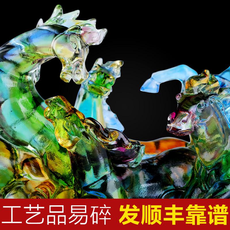 美帮汇古法琉璃八骏雄风马摆件办公室装饰品送客户老外商务礼品高清大图