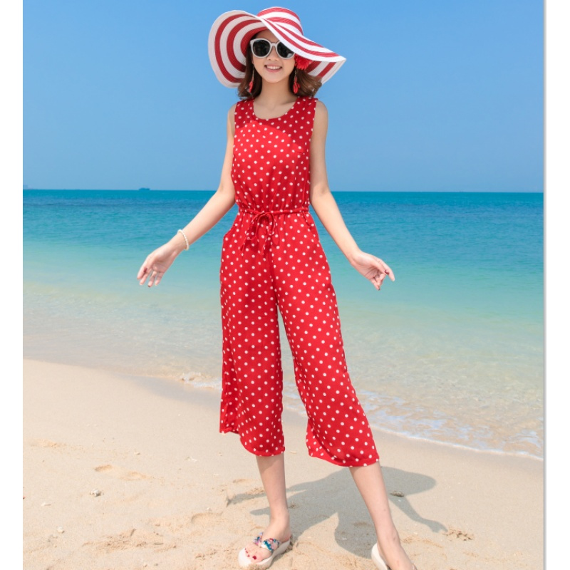 背心高腰连体裤女夏修身阔腿裤连衣长裤沙滩海边度假旅游连身裤