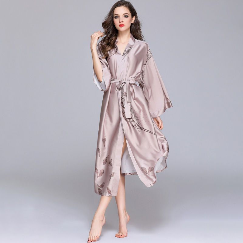 睡衣女春秋冰丝绸长款睡袍大码性感浴袍夏季纺真丝睡裙薄款家居服