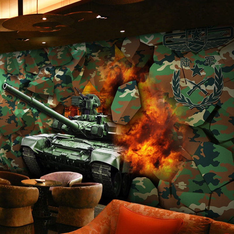 迷彩涂鸦军队军事壁纸酒吧ktv主题房休闲吧网吧墙纸3d立体壹德壹