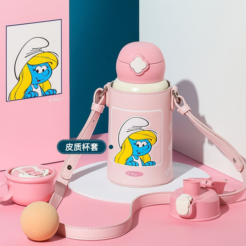 (私人定制)四叶草蓝精灵杯具熊儿童保温杯带吸管儿童水杯316不锈钢内胆宝宝学饮杯儿童保温壶630mlBEDDYBEAR