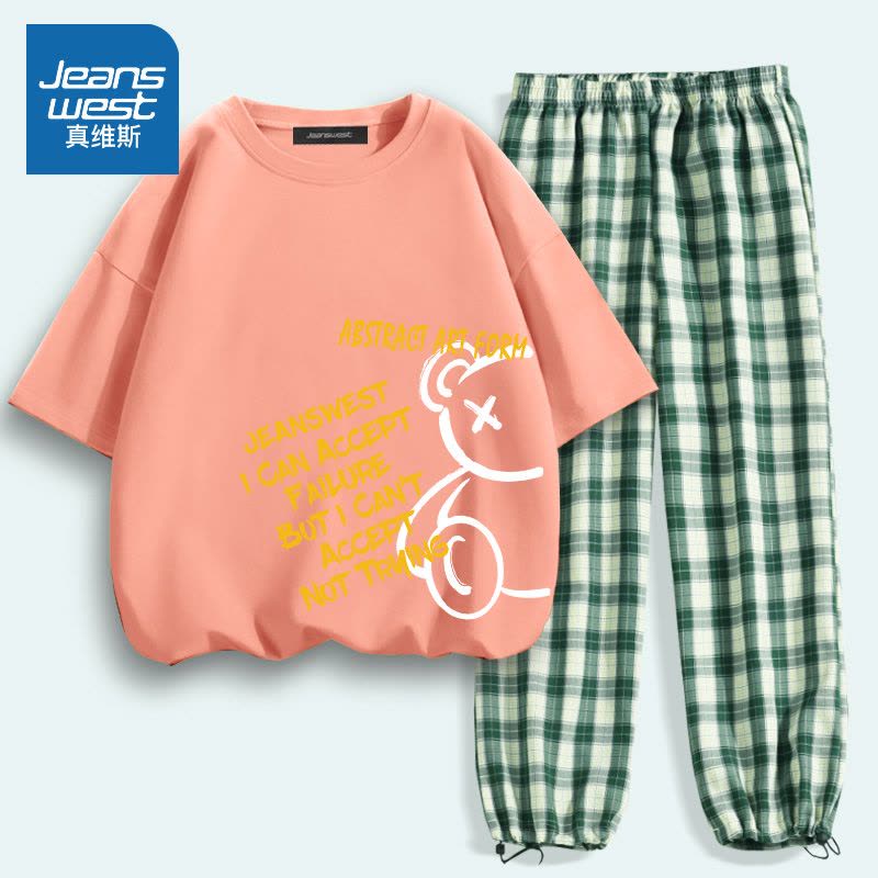 真维斯运动套装女夏季大码宽松短袖t恤学生时尚运动休闲两件套潮图片