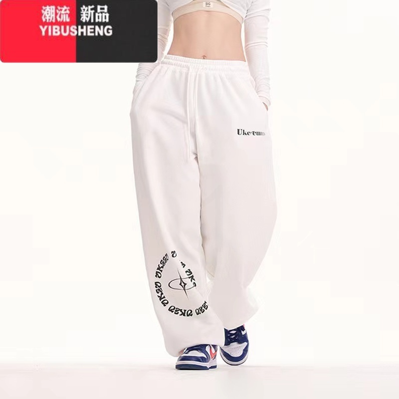 YIBUSHENG街舞潮牌爵士舞裤子jazz美式街头阔腿运动裤女高腰宽松休闲裤高清大图