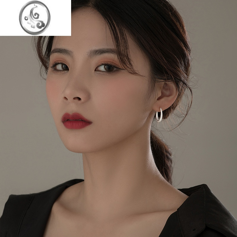 JiMi[]925银银璀璨耳环2023新款耳圈闪砂耳钉夏耳饰女小众