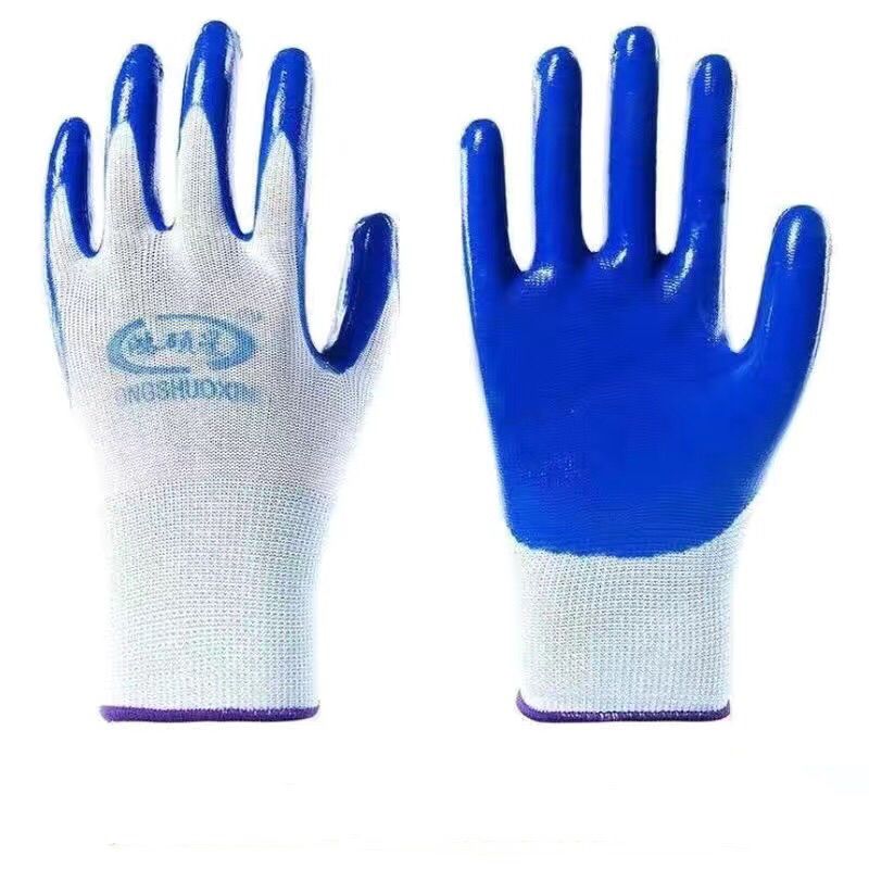 鸿硕星丁晴手套 6双 鸿硕星蓝色丁晴手套劳保浸胶耐磨机械手套工作