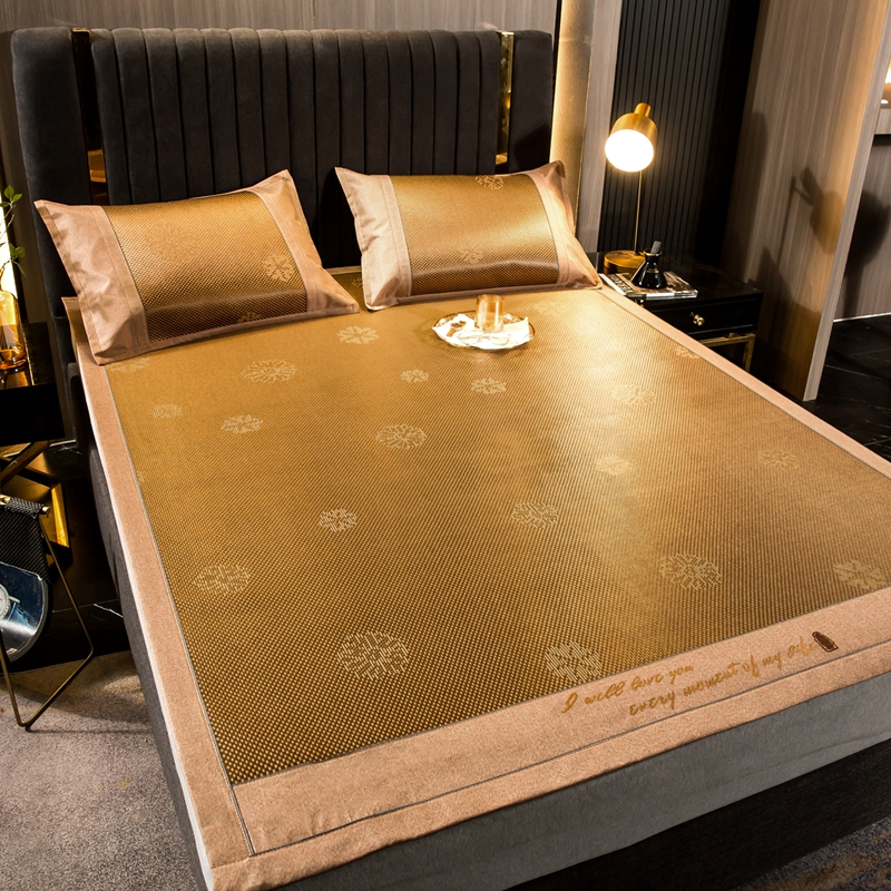 品质刺绣款提花冰藤凉席冰丝席1.5m/1.8m可水洗折叠软席子夏季空调席三件套