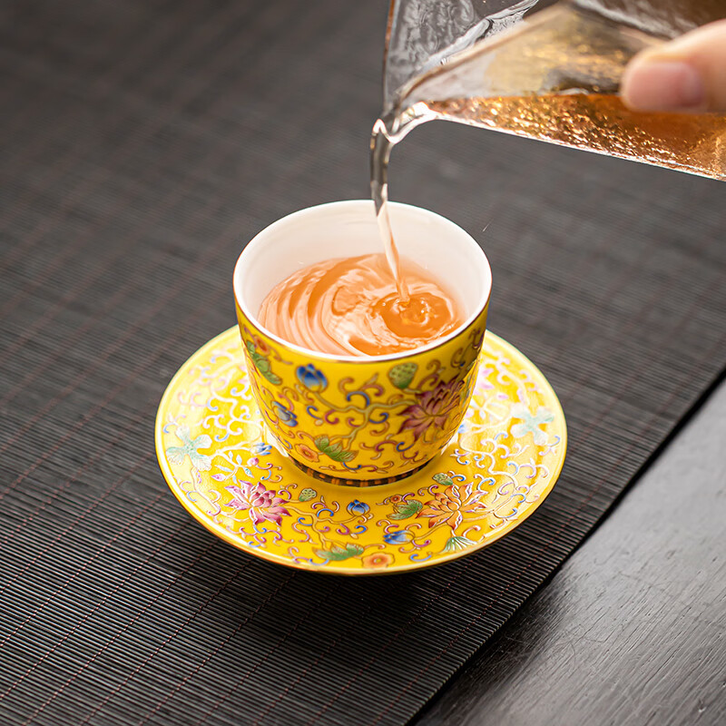 苏氏陶瓷(SUSHI CERAMICS) J1055 珐琅彩缠莲枝品茗杯 60ml (单位:个) 黄色高清大图