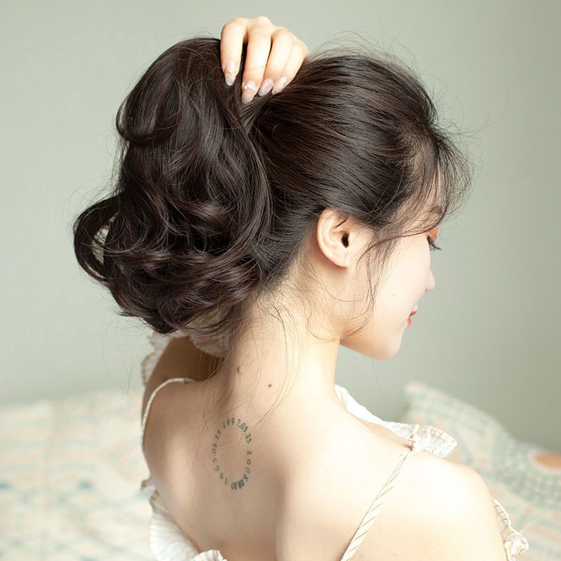 假发女短卷发马尾 抓夹式大波浪逼真中长短款假发马尾短马尾辫子 短卷马尾[绑带款]-深棕色
