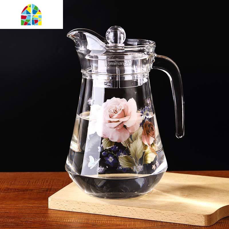 家用玻璃水壶可高温凉水壶创意水杯套装透明大容量网红印花冷水壶 FENGHOU 繁花见鸭嘴壶单壶图片