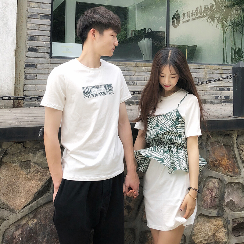 不一样的情侣装夏装2018新款套装气质连衣裙qlz夏季短袖女裙子情侣款