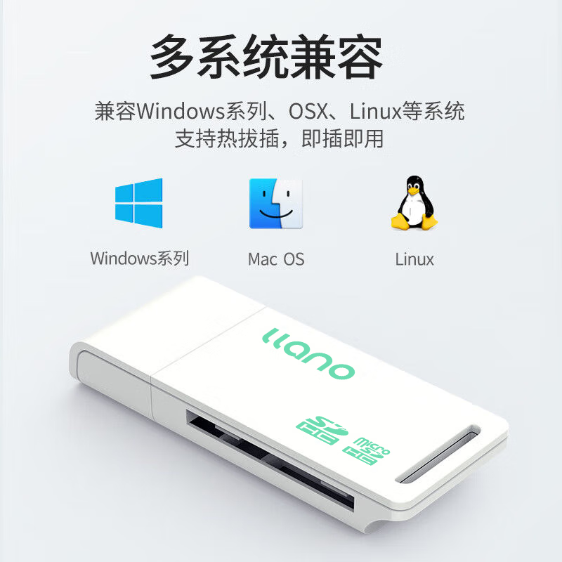 绿巨能(llano)读卡器 多合一 SD/TF读卡器 多功能相机手机读卡器 Micro SD读卡器 二合一