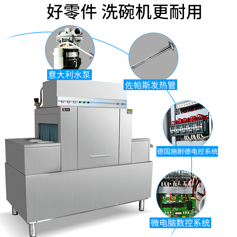 圣托(Shentop)大型单位饭堂平筐式洗碗机 商用大容量不锈钢刷碗机器 单杠双喷淋履带式洗碟机 STW-K16高清大图