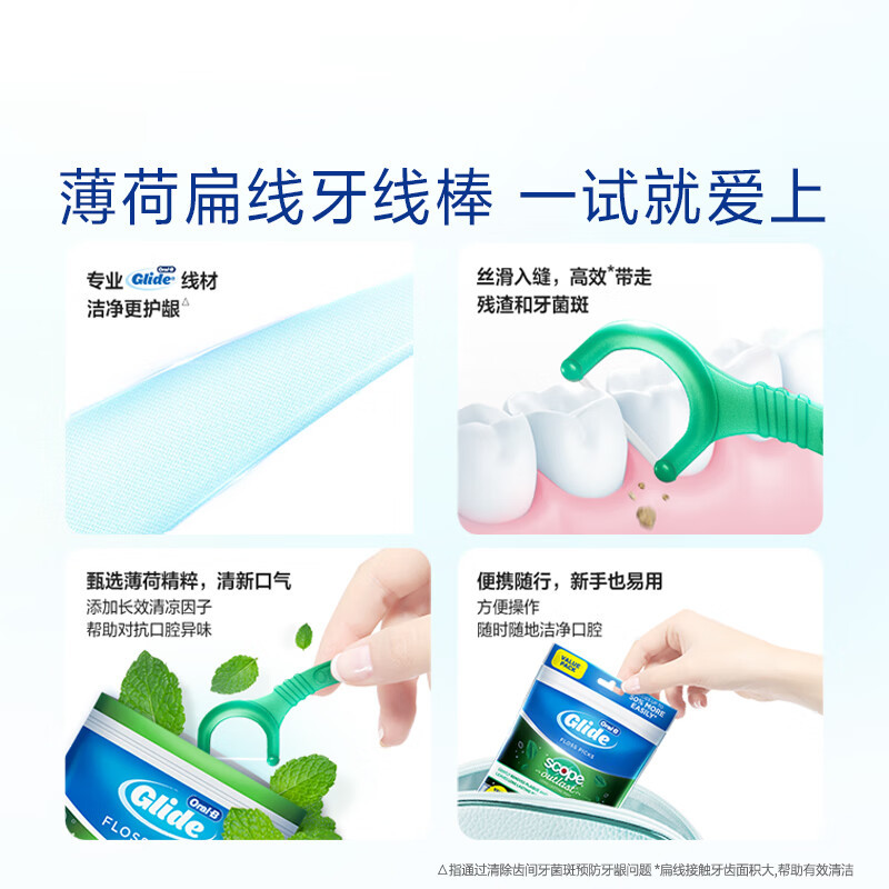 OralB牙线超细牙线棒薄荷清洁细滑安全剔牙护理扁线牙齿专用牙签75支*3袋高清大图