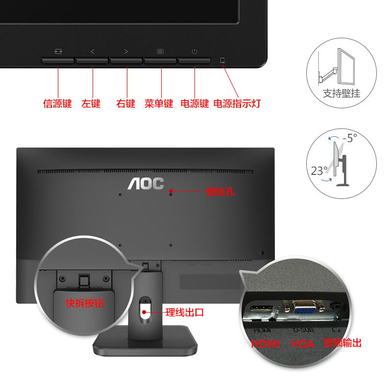 冠捷AOC 24E1H 23.8英寸 IPS技术广视角 HDMI接口 低蓝光设置 不闪屏技术 窄框 节能认证电脑显示器