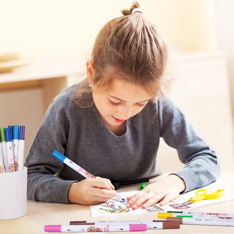 得力汪汪队立大功双头水彩笔套装细头儿童幼儿园学生用彩笔软头水彩画笔48色可水洗安全无毒绘画70719LAN