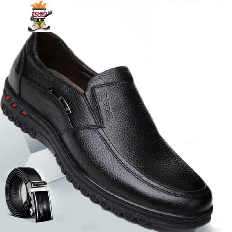 春秋季新款中老年男鞋爸爸鞋中年男士休闲皮鞋男软底单鞋 闪潮休闲鞋